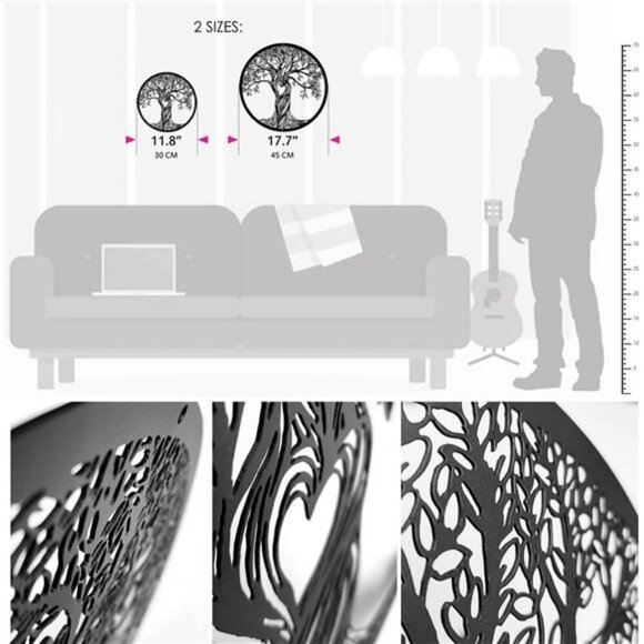 Acopelo Tree of Life Wall Decor Rustic Black Metal Art Sculpture Living Room - Picture 3 of 8